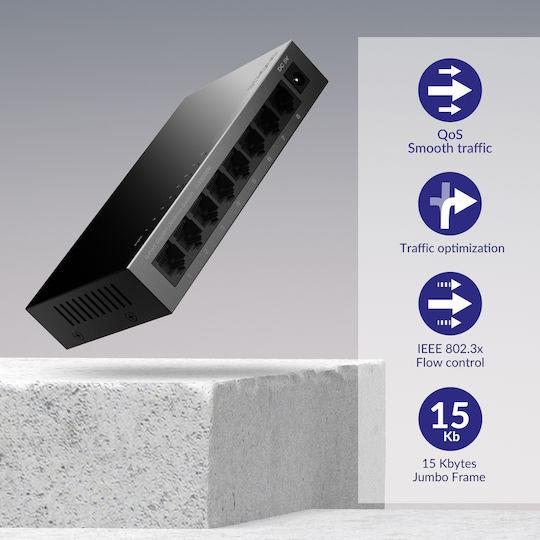 Strong Metal Desktop SW8000M Unmanaged L2 Switch with 8 Gigabit (1Gbps) Ethernet Ports