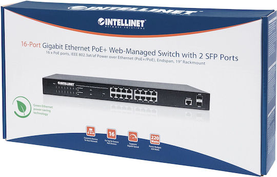 Intellinet 561341 Gigabit Ethernet PoE+ Web-Managed Switch Verwaltet L2 PoE+ Switch mit 16 Ports Gigabit (1Gbps) Ethernet und 2 SFP Ports