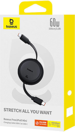 Baseus Mini Retractable USB 2.0 Cable USB-C male - USB-C 60W PD Μαύρο 1m P10364500111-01