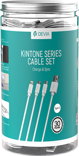 Devia Kintone EC305 USB 2.0 Cable USB-C Male - USB-A White 1m 351310 30 Pieces