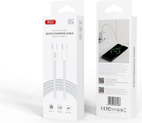 XO Pd USB 2.0 Кабел USB-C Мъжки - USB-C 60W Захранване (PD) Бял 1.5м NB-Q260B