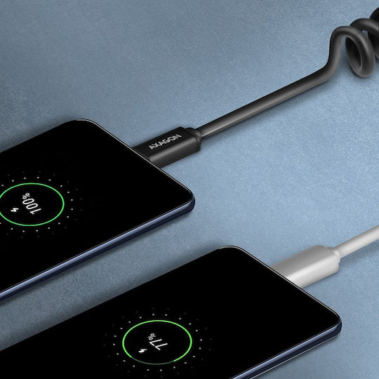 Axagon Spiral USB 2.0 Cable USB-C Male - USB-A Black 0.6m BUCM-AM10TB