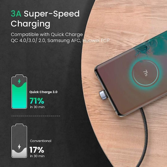 Ugreen USB 2.0 Кабел USB-C Мъжки - USB-A 18W Сив 1м 70313