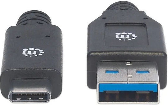 Manhattan USB 3.1 Кабел USB-C Мъжки - USB-A Черен 1м 216243