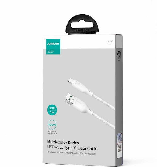Joyroom Multi-color Series Sa34-ac6 USB 2.0 Cable USB-C male - USB-A 100W PD Λευκό 1m