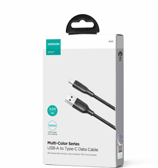 Joyroom Multi-color Series Sa34-ac6 USB 2.0 Cable USB-C male - USB-A 100W PD Μαύρο 1m