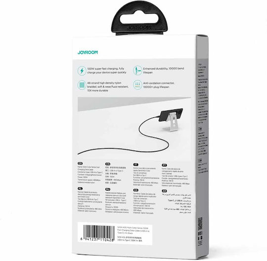 Joyroom Multi-color Series Sa34-ac6 USB 2.0 Cable USB-C male - USB-A 100W PD Μαύρο 1m