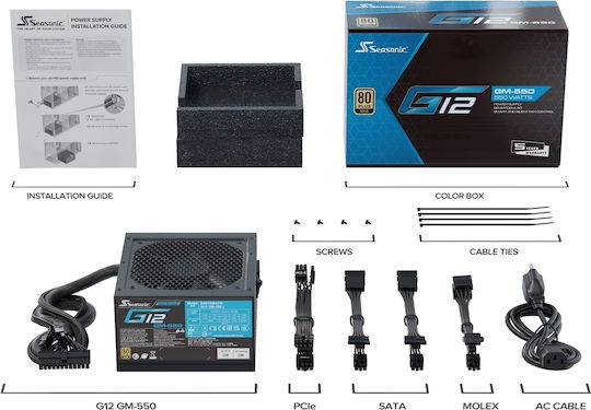 Seasonic G12 GM 850W Black Computer Power Supply Semi Modular 80 Plus Gold