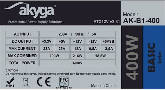 Akyga AK-B1-400 400W Black Computer Power Supply Full Wired
