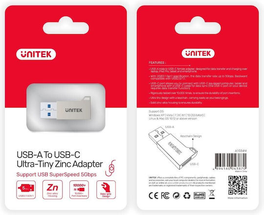 Unitek Converter USB-C / USB-A male to USB-C / USB-A female Silver 1pcs A1034NI