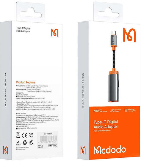 Mcdodo CA-0520 Конвертор USB-B / USB-C Мъжки в USB-B / USB-C Женски Сив