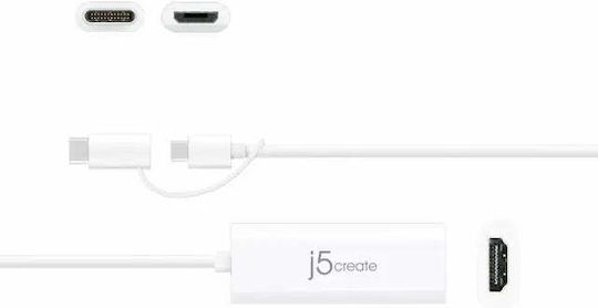 J5create Конвертор USB-C Мъжки към HDMI Женски Бял 1 Брой JUA165C-N