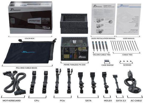 Seasonic Prime PX 500W Μαύρο Τροφοδοτικό Υπολογιστή Full Modular 80 Plus Platinum