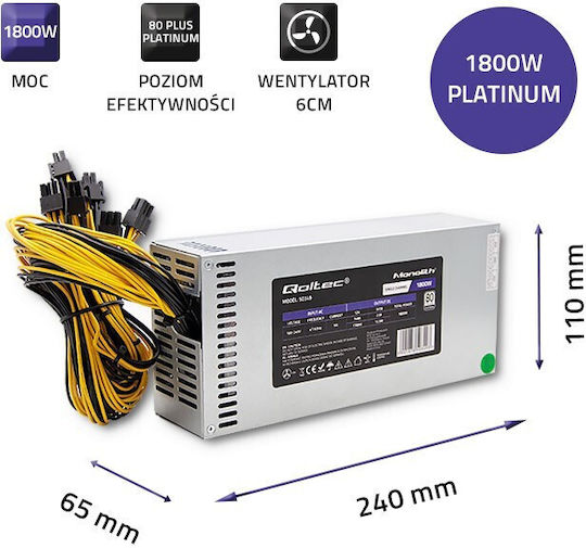 Qoltec PCI-E 1800W Μαύρο Τροφοδοτικό Υπολογιστή Full Modular 80 Plus Platinum