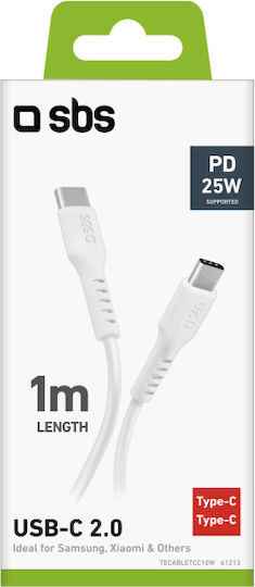 SBS USB 2.0 Cable USB-C male - USB-C 25W PD Λευκό 1m CABLETCC10W