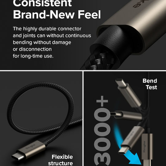 Ringke USB 2.0 Cable USB-C male - USB-C 60W PD Μαύρο 0.5m