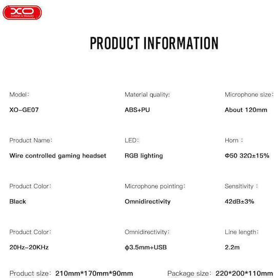 XO GE-07 Over Ear Gaming Headset με σύνδεση 2x3.5mm / USB