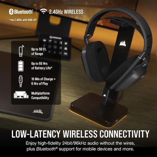 Corsair HS80 Max RGB Wireless Over Ear Gaming Headset with Bluetooth / USB Connection Gray for PC