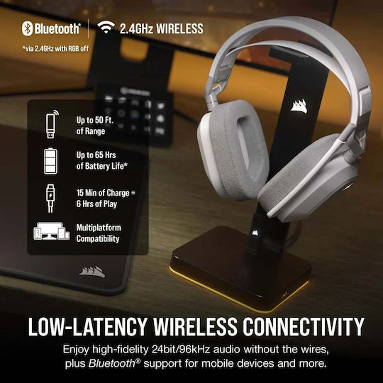 Corsair HS80 Max RGB Wireless Over Ear Gaming Headset with Bluetooth USB Connectivity White for PC