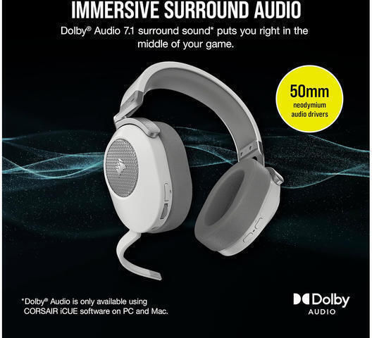 Corsair HS65 Ασύρματο Over Ear Gaming Headset με σύνδεση Bluetooth Λευκό