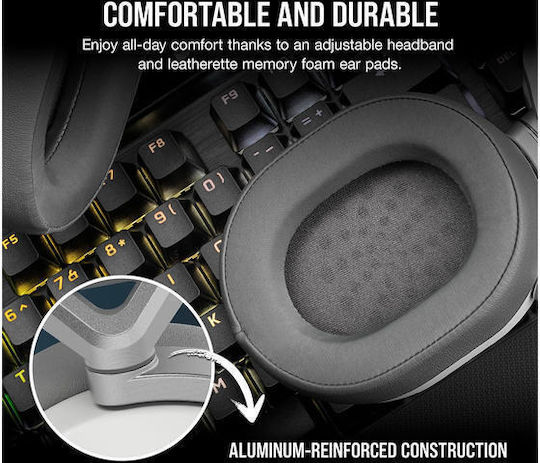 Corsair HS65 Ασύρματο Over Ear Gaming Headset με σύνδεση Bluetooth Λευκό
