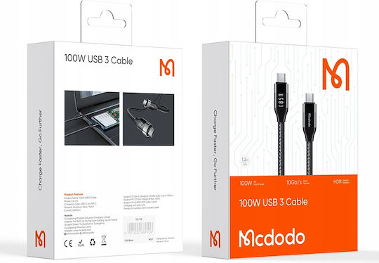 Mcdodo USB 2.0 Cable USB-C male - USB-C 100W PD Μαύρο 1.2m CA-7132