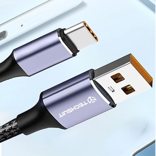 Techsuit Data Cable Ucb320-z Usb To Type-c Super Fast Charging 100w 480mbps 6a Nylon Aluminum Alloy 1m Black
