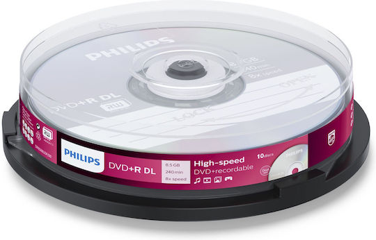 Philips Înregistrabile DVD+R 8x Strat dublu 8.5GB Cutie pentru prăjituri 10buc