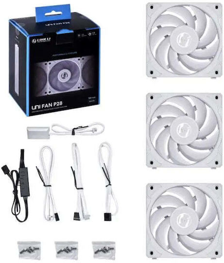 Lian Li UNI Fan P28 Gehäuselüfter 120mm (2600rpm / 92cfm) Ohne LEDs Beleuchtung 3 Stück Weiß
