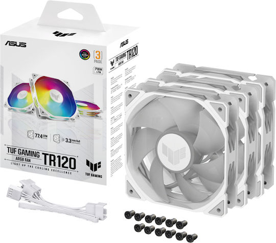 Asus TUF Gaming TR120 Case Fan 2000rpm with ARGB Lighting and 4-Pin PWM Connection 3pcs White