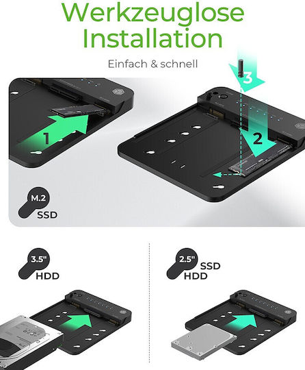 Icy Box Docking Station for 2 Hard Drives SATA 2.5" / 3.5" / M.2 (2230)" / M.2 (2242)" / M.2 (2260)" / M.2 (2280)" with Connection USB 3.2 (IB-2915MSCL-C31)