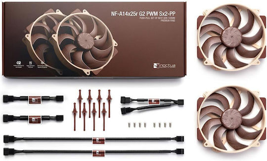 Noctua NF-A14X25R G2 PWM SX2-PP Case Fan 140mm (1500rpm / 91.5cfm) Without LED Lighting And 4-Pin Connection 2pcs Brown