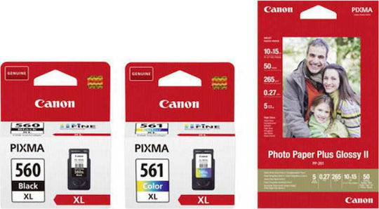 Canon PG-560XL Black & CL-561XL Colour Ink Cartridge + Photo Paper Value Pack Original Photo Value Pack with 1 InkJet Ink Black (3712C008)
