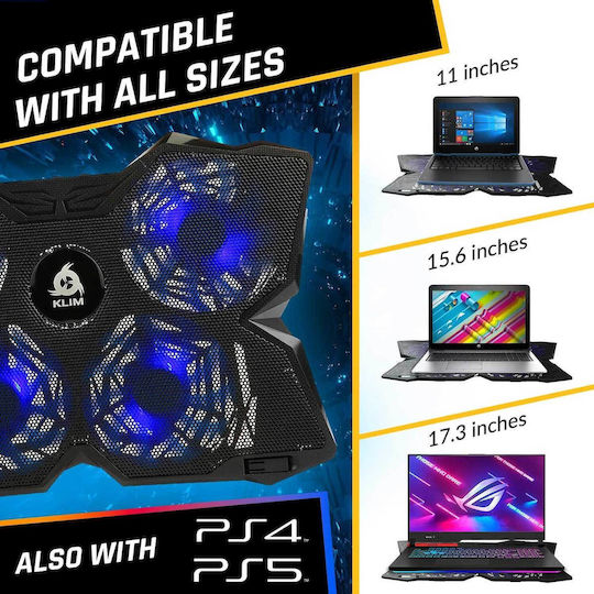 Klim Cooling Pad για Laptop έως 16" με 4 Ανεμιστήρες και Φωτισμό Μπλε (1000-41820012)