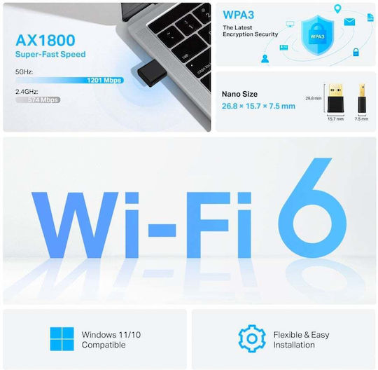 TP-LINK Archer Tx20u Nano USB Network Adapter with Wireless Wi-Fi Connection Standard v1