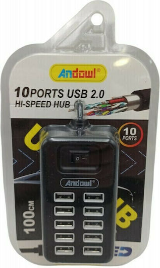 Andowl Q-HU801 USB 2.0 10 Port Hub with USB-A Connection