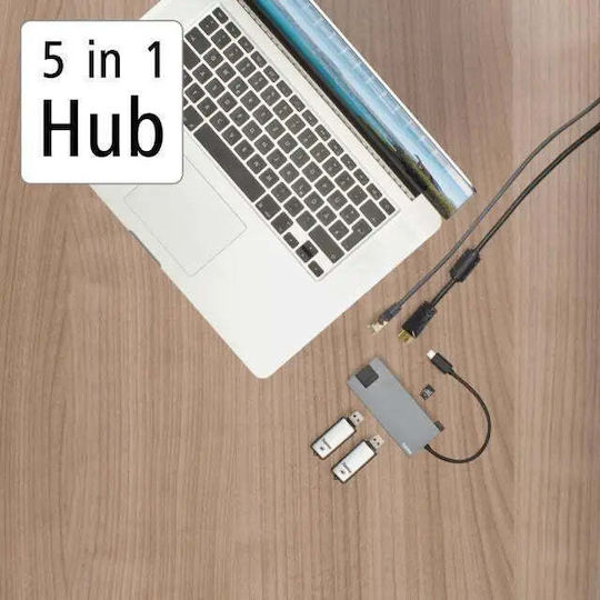 HAMA Hub 2 Θυρών USB 3.2 με σύνδεση USB-C / Ethernet Γκρι