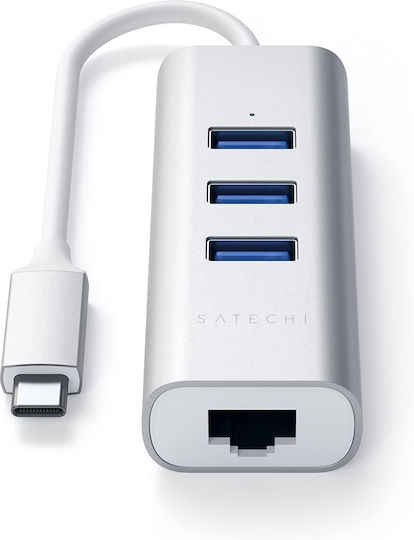 Satechi USB-Hub 3 Anschlüsse USB 2.0 mit Anschluss an einen Computer USB-C Ethernet Grau