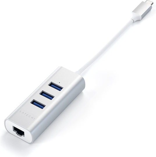 Satechi USB-Hub 3 Anschlüsse USB 2.0 mit Anschluss an einen Computer USB-C Ethernet Grau