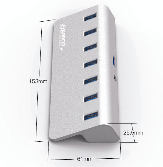 Fideco Hub 7 Θυρών USB 3.0 με σύνδεση USB-A Γκρι
