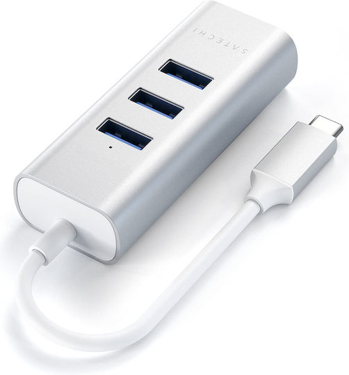 Satechi USB-Hub 3 Anschlüsse USB 2.0 mit Anschluss an einen Computer USB-C Ethernet Grau