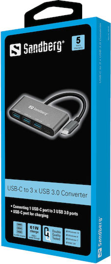 Sandberg USB Hub 3 Ports USB 3.0 with USB-C Connection Silver