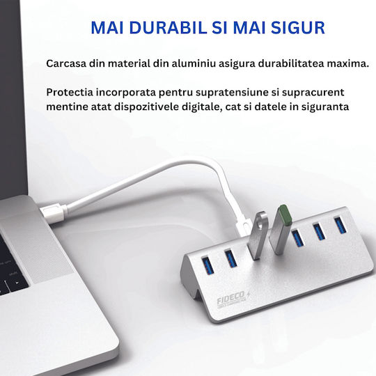 Fideco Hub 7 Θυρών USB 3.0 με σύνδεση USB-A Γκρι