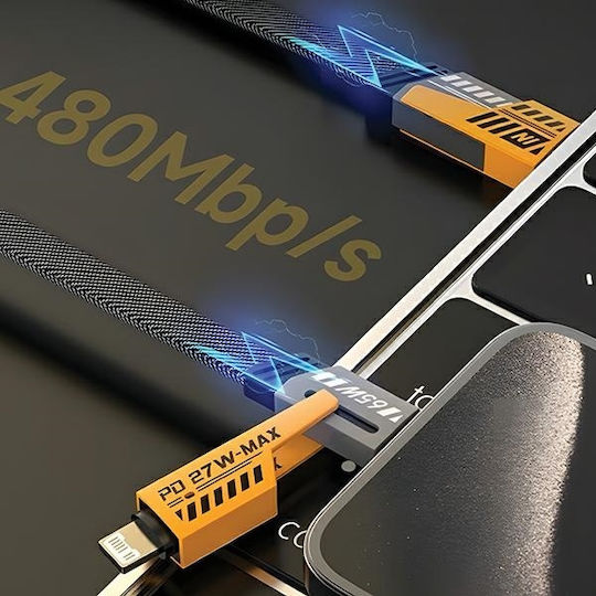 Awei Braided USB to Type-C / Lightning Cable 2.4A Μαύρο 1m (CL-226)