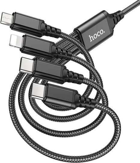 Hoco Braided USB to Lightning / Type-C / micro USB Cable 2A Μαύρο 1m