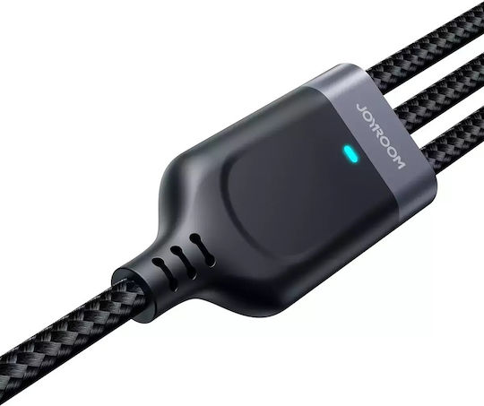 Joyroom S-1T3018A18 Braided Cablu USB la Lightning / Type-C / micro USB cu mai multe porturi 3.5A Negru 1.2m
