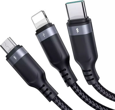 Joyroom S-1T3018A18 Braided USB to Lightning / Type-C / micro USB 1.2m 3.5A Cable