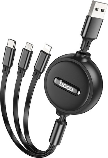 Hoco Retractable USB to Lightning / Type-C / micro USB Cable 2A Κόκκινο 1m