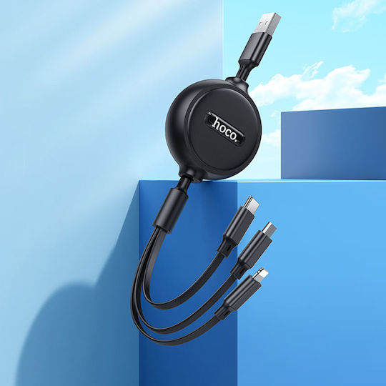 Hoco Retractable USB to Lightning / Type-C / micro USB Cable 2A Κόκκινο 1m