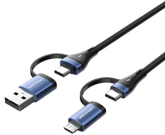 Vention Плетена USB към Type-C / micro USB Кабел 3Спецификация Черен 1м (CTLLH)